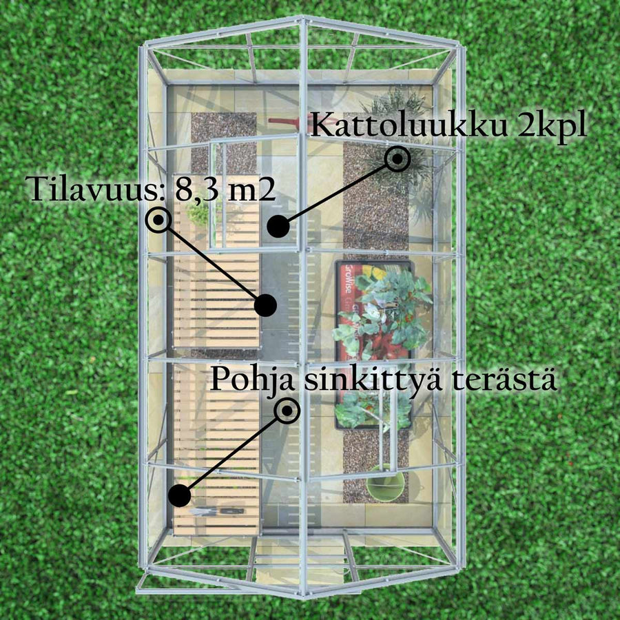 LYKKE PC KASVIHUONE HOPEA 8,3 M2