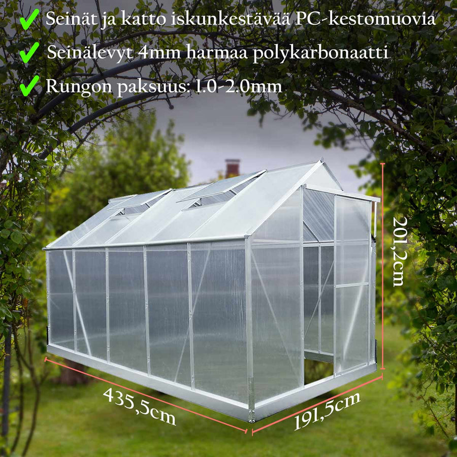 LYKKE PC KASVIHUONE HOPEA 8,3 M2