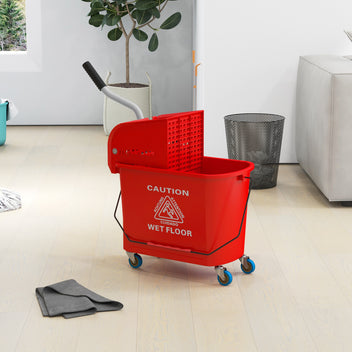 Moppiämpäri 20 l puristimella ja kahvalla, pyörät, muovi, punainen