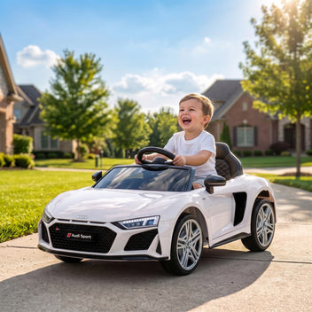 Lasten sähköauto Audi R8 Spyder, litiumakku, kaukosäädin, takajousitus, 3–6 v, valkoinen