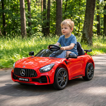 Lasten sähköauto Mercedes-AMG GT R 12V, kaukosäädin, valot ja musiikki, 3–6 v, punainen