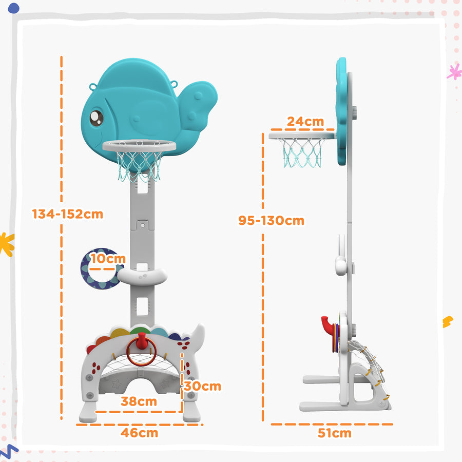 Lasten koripalloteline 5-in-1 jalkapallomaalilla ja golfilla, korkeus 134–152 cm