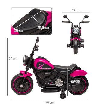 Lasten sähkömoottoripyörä 6V tukipyörillä ja ajovalolla, 3 km/h, 18–36 kk, pinkki/musta