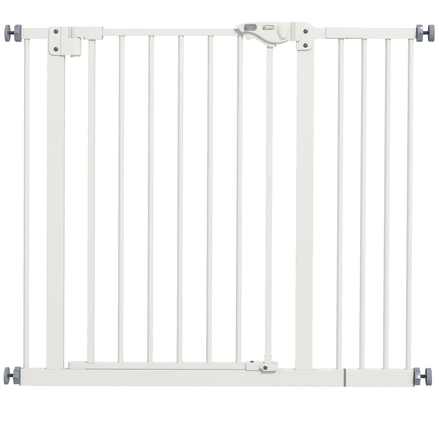 Koiraportti ilman porausta, automaattisesti sulkeutuva, leveys 74–80 tai 87–94 cm, metalli, valkoinen
