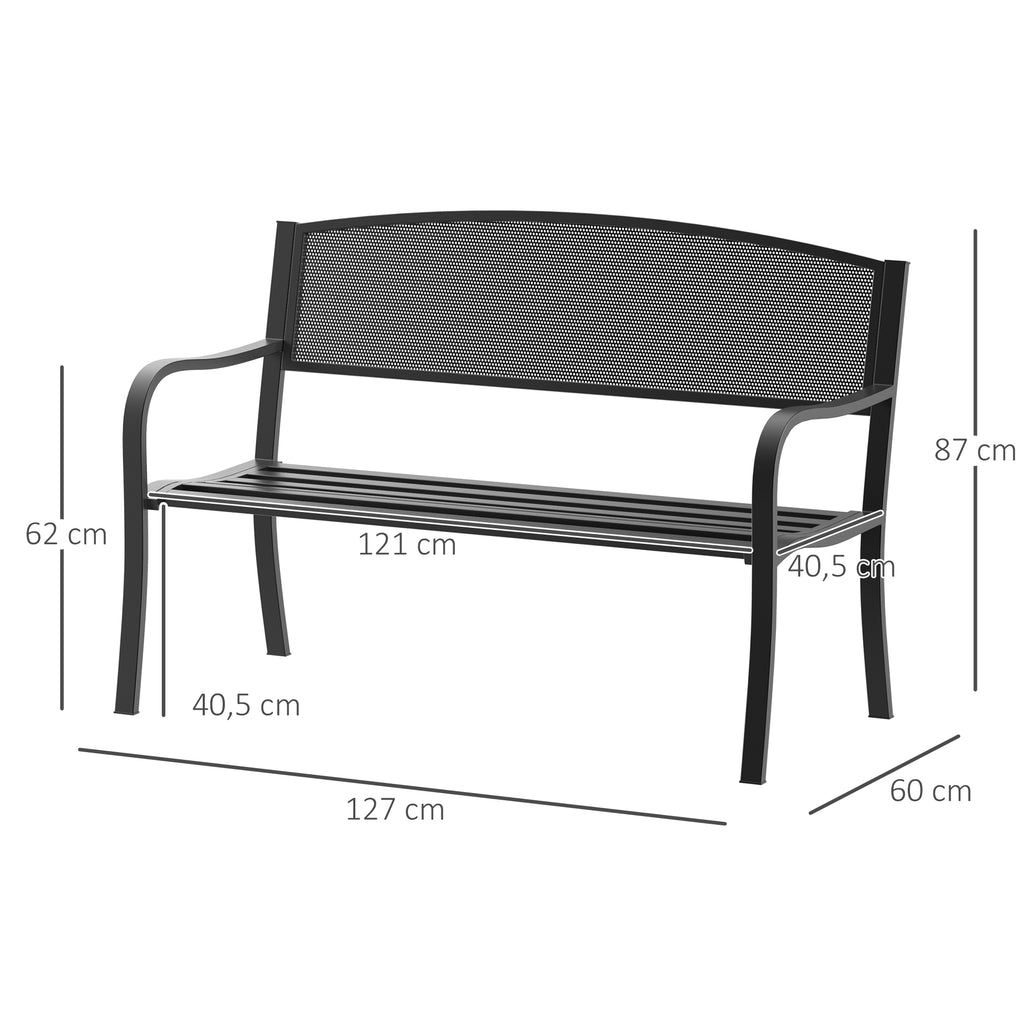 Teräksinen puistonpenkki, 2-istuttava, 127 cm, musta