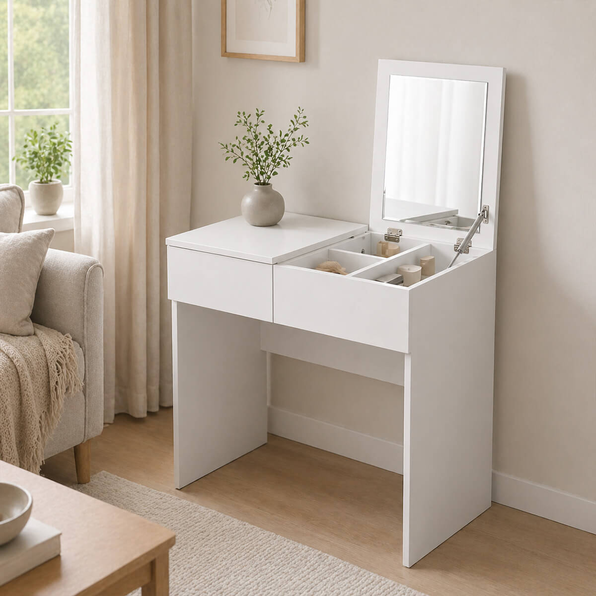Meikkipöytä Ilona avattavalla peilillä,  70 x 42 x 77 cm