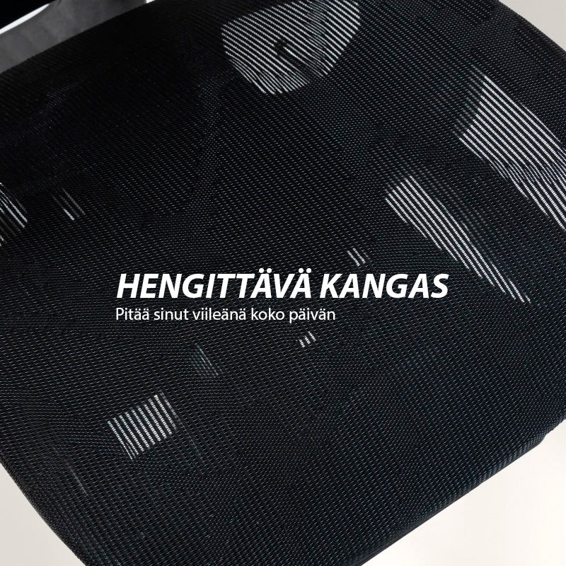 Ergonominen toimistotuoli jalkatuella – säädettävä selkä- ja niskatuki, 6D-käsinojat, hengittävä verkko