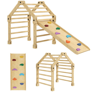 Kiipeilykolmio 3-in-1 tikkailla ja liukumäki/kiipeilyseinällä, puu, 1,5–4 v