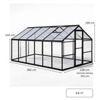 Glasväxthus 8,6 m² – aluminiumram, härdat glas, tak av polykarbonat