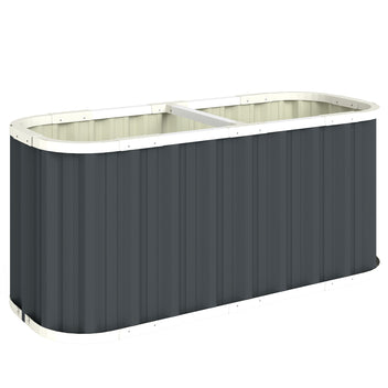 Syvä metallinen kasvatuslaatikko kasvikyltein ja hanskoin, 136 x 53 x 61 cm, tummanharmaa