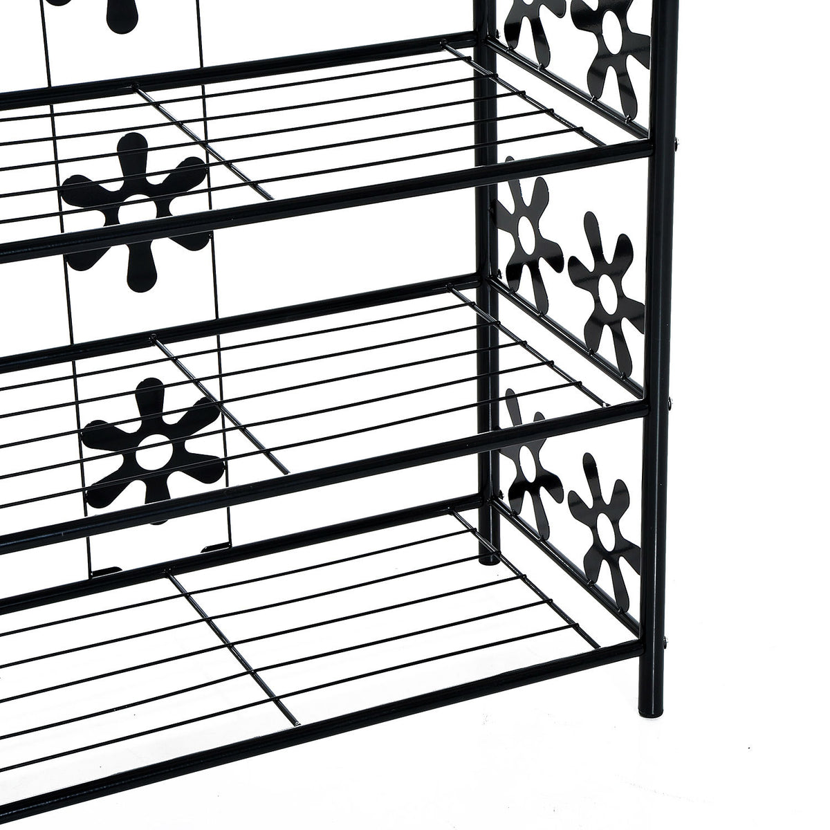 Koristeellinen metallihylly kasveille tai kengille, 4 tasoa, musta