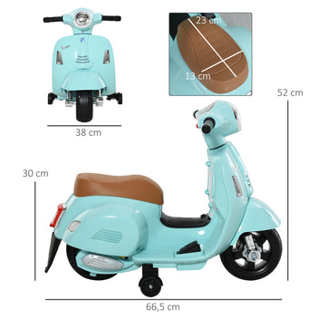 Lasten sähkömopo Vespa 6V irrotettavilla tukipyörillä, ajovalo ja äänitorvi, 1,5–3 v, vihreä