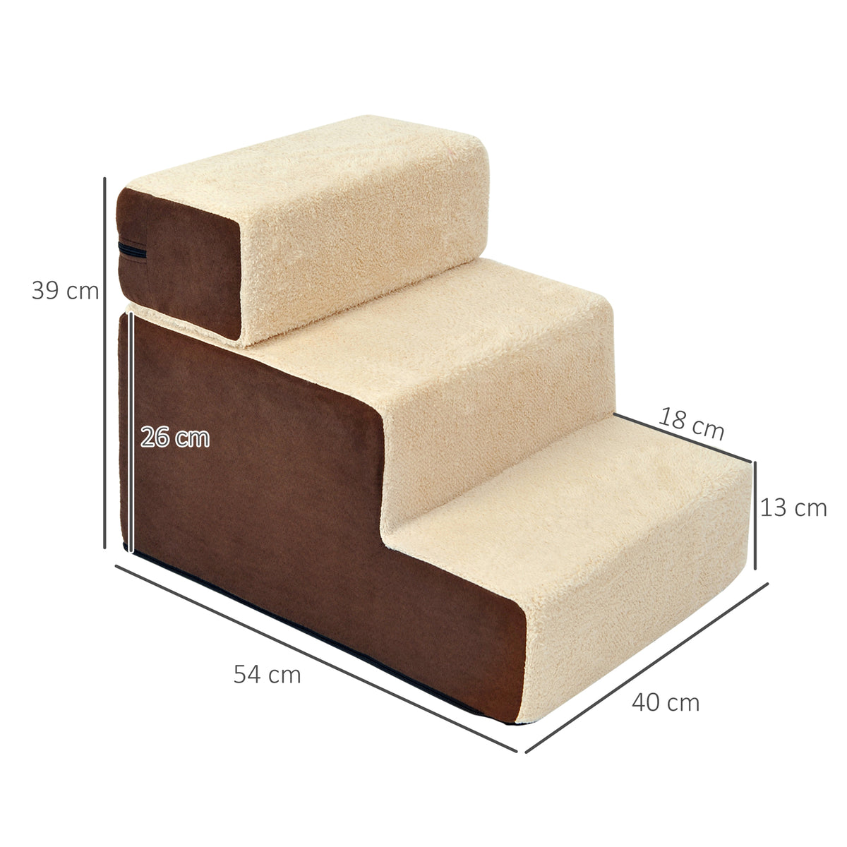 Lemmikin portaat 3 askelmaa, pehmeä pluchepäällinen, irrotettava yläaskelma, 15 kg asti, beige