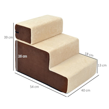 Lemmikin portaat 3 askelmaa, pehmeä pluchepäällinen, irrotettava yläaskelma, 15 kg asti, beige