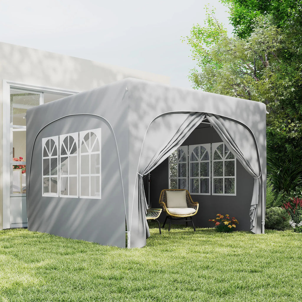 3 x 3 m pop-up paviljonki sivuseinillä, UPF 50+ -aurinkosuoja ja säädettävä korkeus