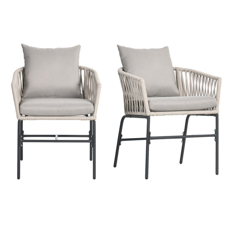 Boho-tyyliset terassituolit punotulla istuinkuorella ja tyynyillä, 2 kpl, beige
