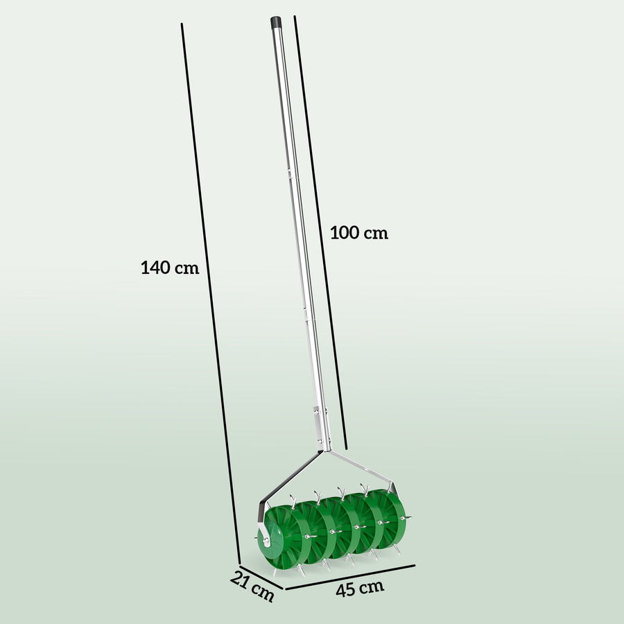 Piikkitela nurmikon ilmastamiseen, 30 piikkiä, 45 cm, tummanvihreä
