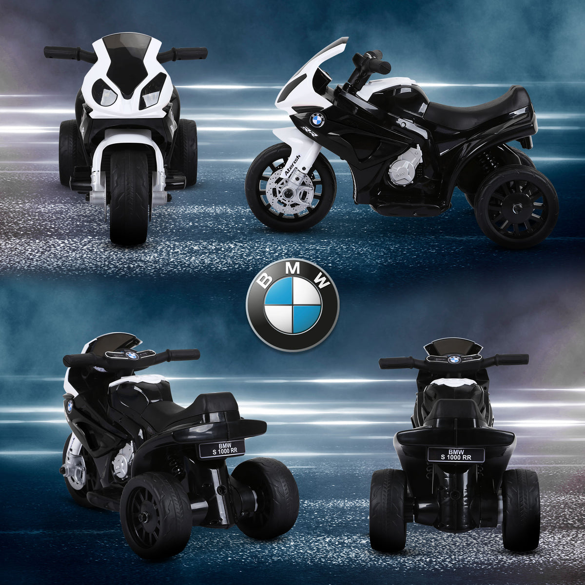 Lasten sähkömoottoripyörä BMW S1000RR 6V, musiikki ja ajovalo, 18–36 kk, musta