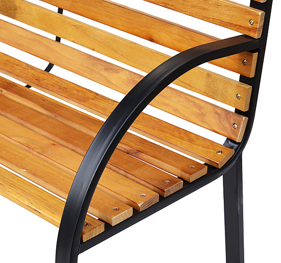 Puutarhapenkki teräsrungolla ja männyllä, 2-istuttava, 122 cm, luonnonväri