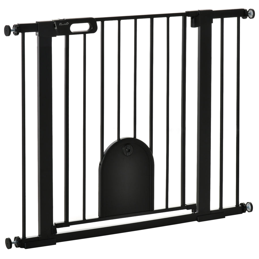 Koiraportti lemmikkiluukulla, kaksoislukitus, ilman porausta, leveys 75–103 cm, musta