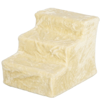 Kokoontaitettavat lemmikin portaat 3 askelmaa, pestävä pluchepäällinen, korkeus 35 cm, beige