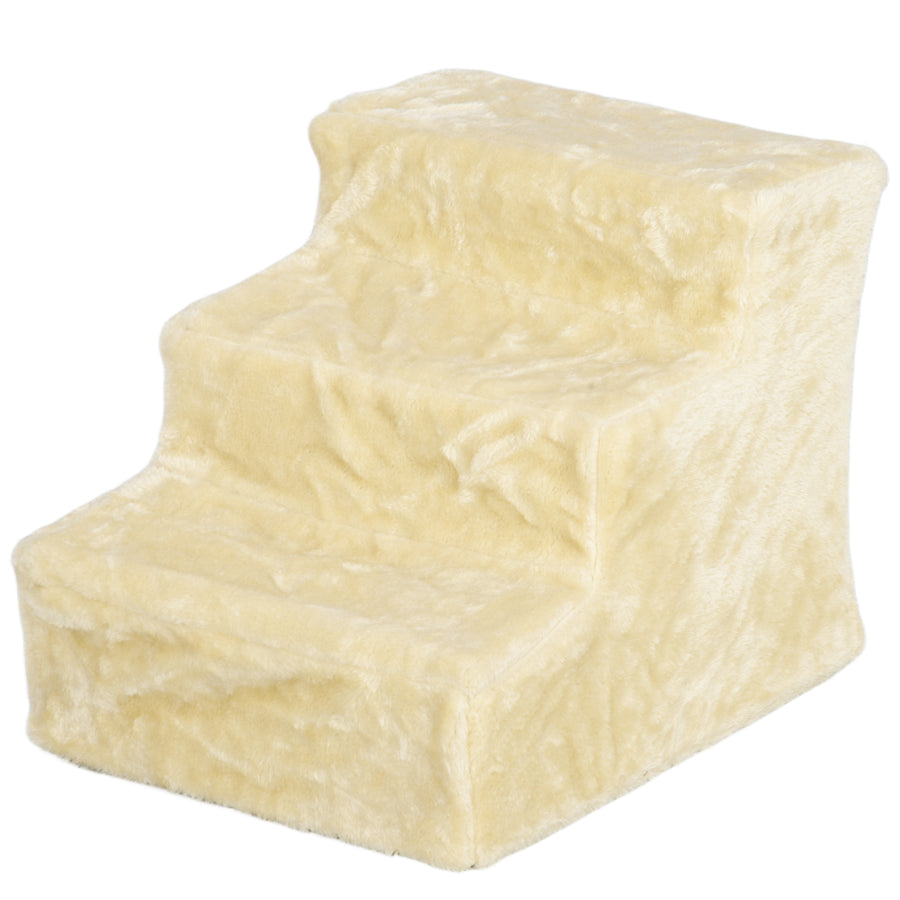 Kokoontaitettavat lemmikin portaat 3 askelmaa, pestävä pluchepäällinen, korkeus 35 cm, beige