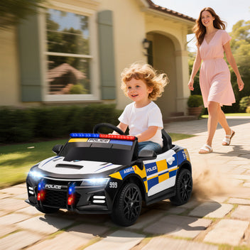 Lasten sähköpoliisiauto 12V sireenillä ja vilkkuvaloilla, kaukosäädin, jousitus, 3–5 v