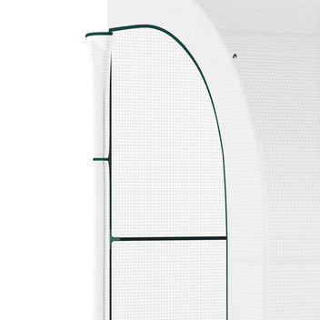 Kävelytunnelikasvihuone hyllyillä ja ovilla molemmissa päissä, 3 x 1,5 x 2,13 m, valkoinen