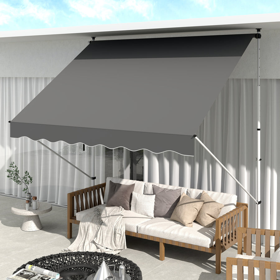 Puristustangollinen parvekemarkiisi, säädettävä 1,7–2,8 m, 3 x 1,5 m, harmaa