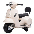 Lasten sähkömopo Mini Vespa GTS litiumakulla, selkänoja ja tukipyörät, 1,5–3 v, valkoinen