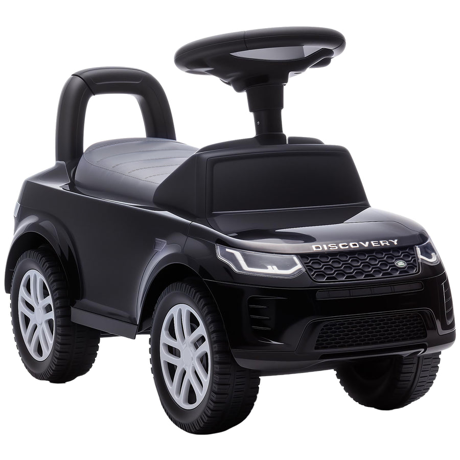 Lasten potkuauto Land Rover Discovery, äänitorvi ja moottoriäänet, säilytystila, 18–36 kk, musta