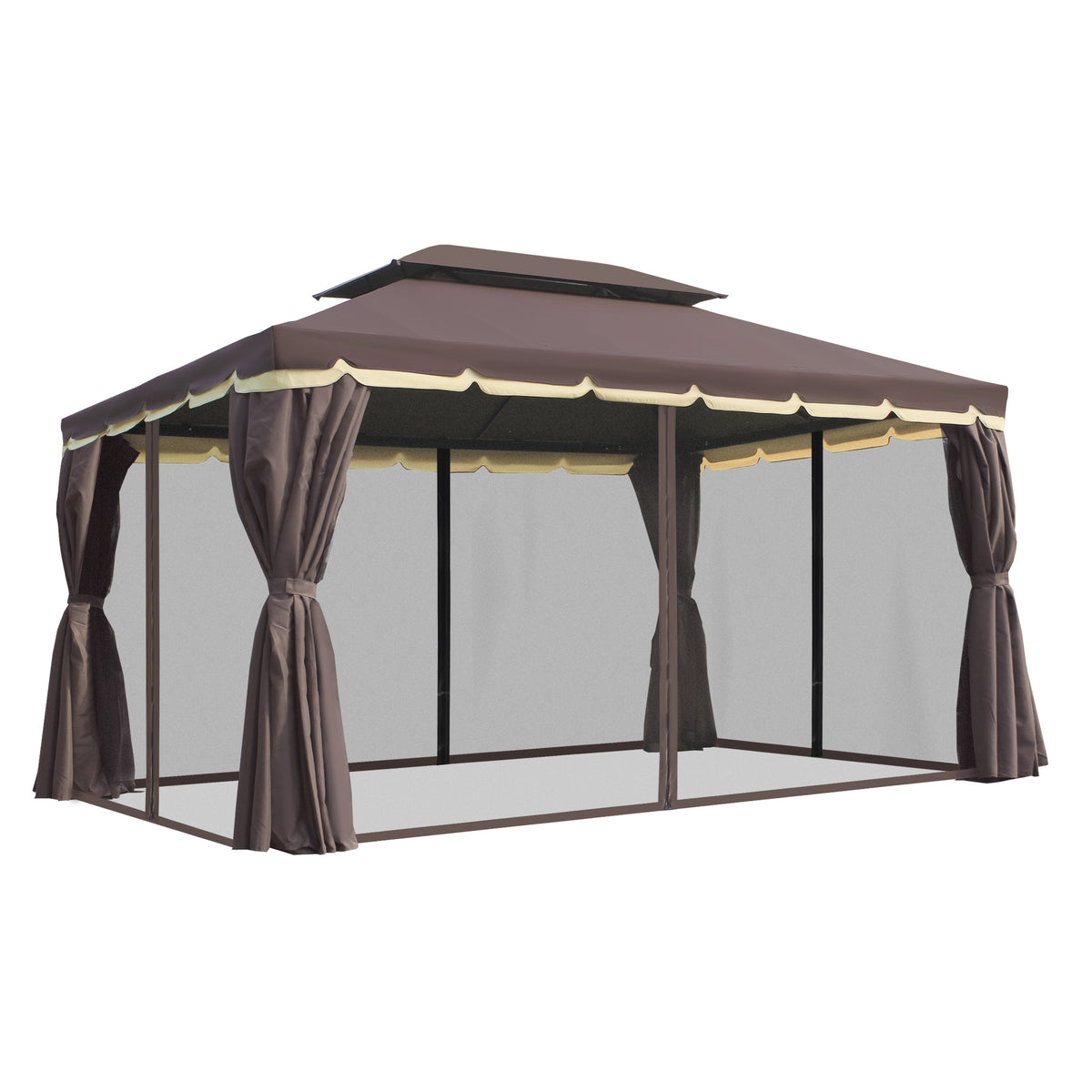 Alumiininen paviljonki 3,9 x 2,9 m sivuseinillä, kahvinruskea/musta