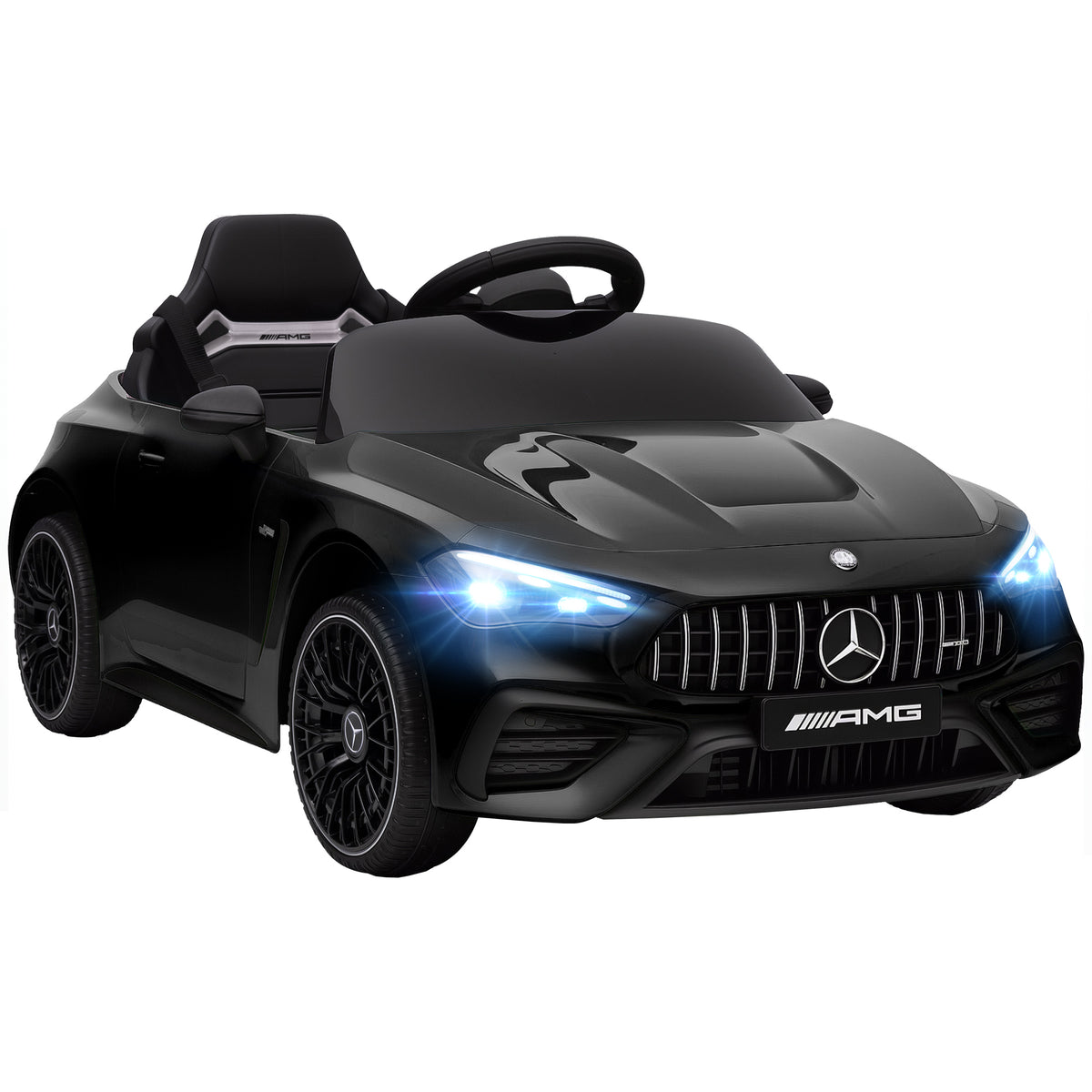 Lasten sähköauto Mercedes-AMG 12V, kaukosäädin, 3-pisteturvavyö, USB ja MP3, 3–6 v, musta