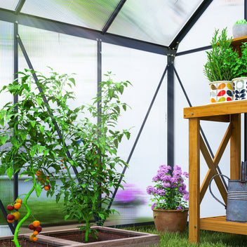 Alumiininen polykarbonaattikasvihuone perustuksella ja kattoikkunalla, 3,6 m², harmaa