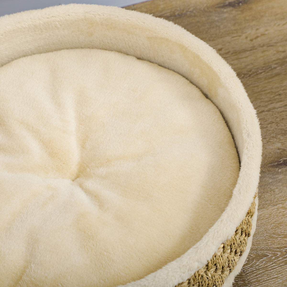 Lemmikin peti merileväpunoksella ja pestävällä tyynyllä, kissoille ja koirille, Ø 48 cm, beige