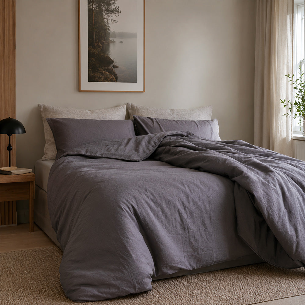 Painopeiton lakana 150 x 200 cm, 100 % puuvillaa – tumman harmaa