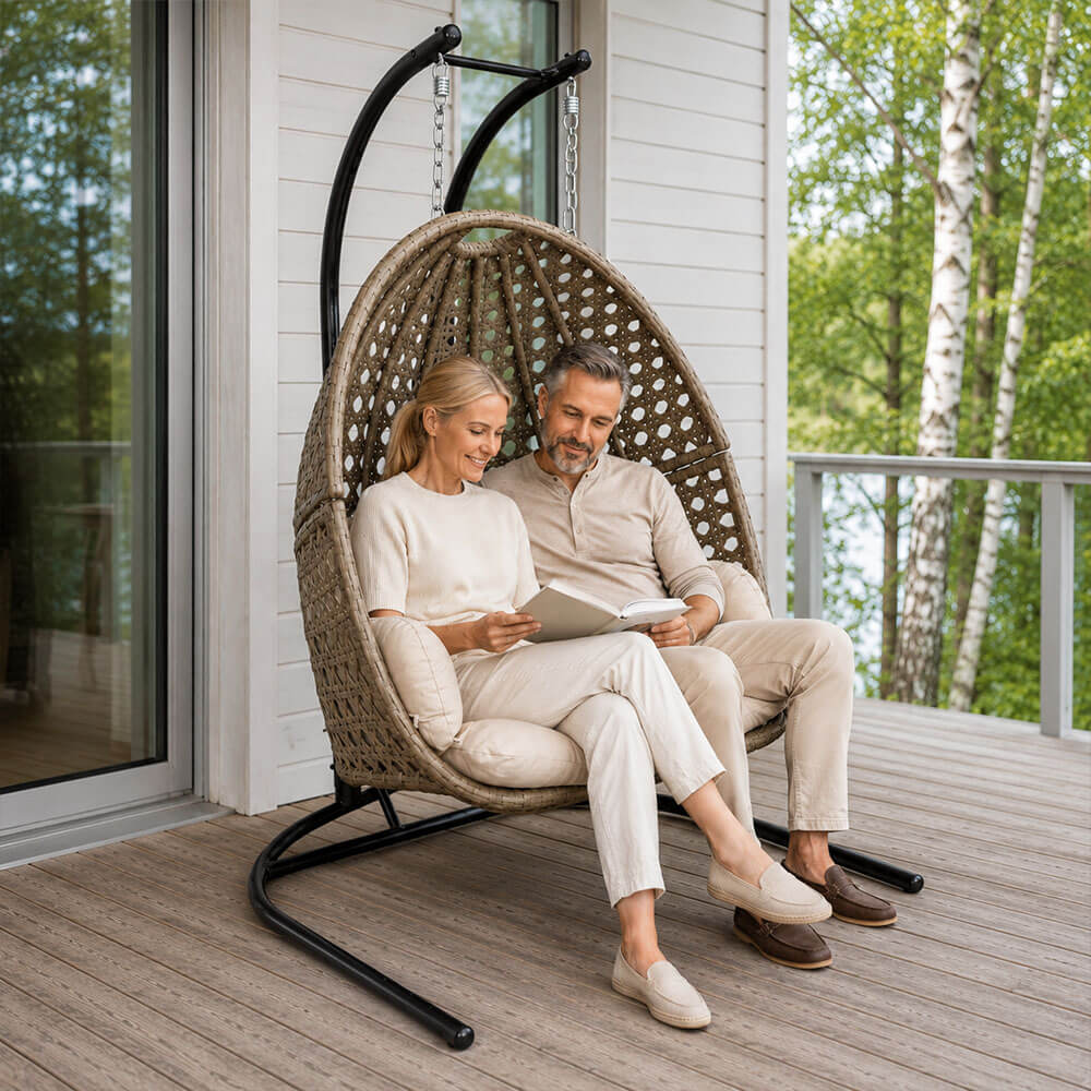 Hängstol 2-sitsig 300 kg – 15 cm stoppning, stålram, 148 x 110 x 192 cm