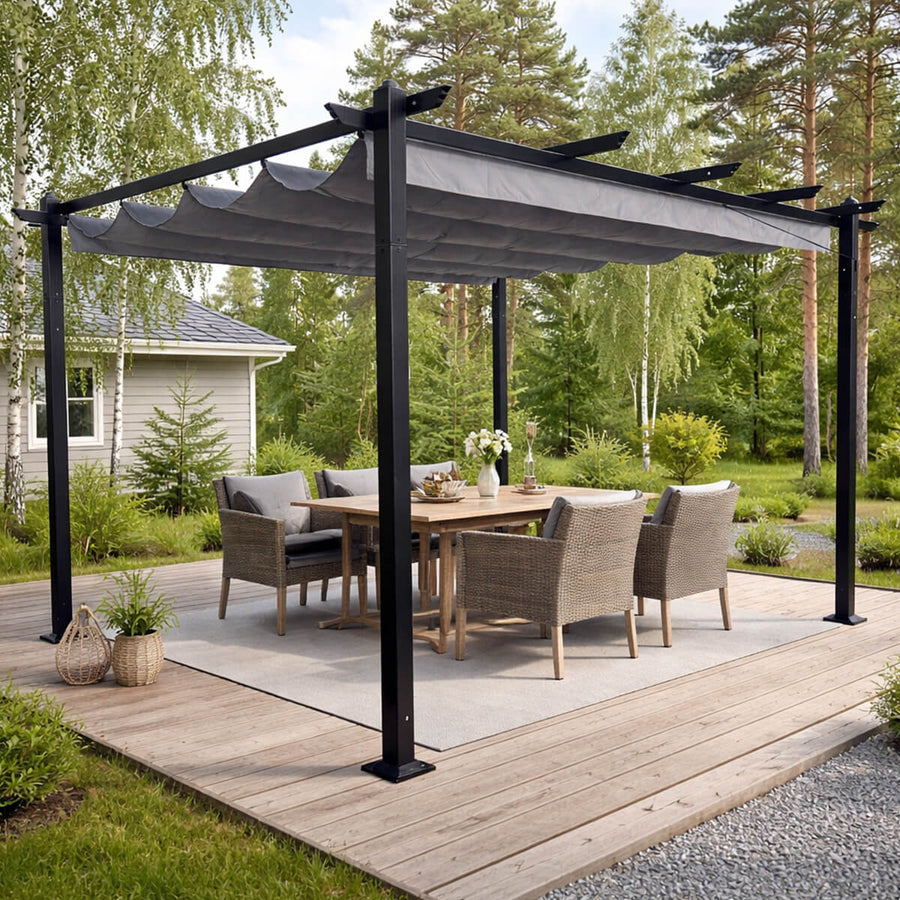 Pergola 3 x 4 m – avattava kattokangas, alumiinirunko, 250 g PU-polyesteri