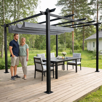 B-OUT! Pergola 3 x 4 m – avattava kattokangas, alumiinirunko, 250 g PU-polyesteri - LUE TUOTEKUVAUS