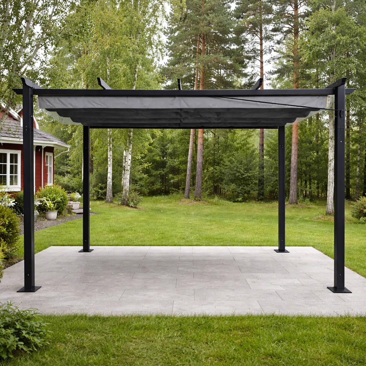 B-OUT! Pergola 3 x 4 m – avattava kattokangas, alumiinirunko, 250 g PU-polyesteri - LUE TUOTEKUVAUS