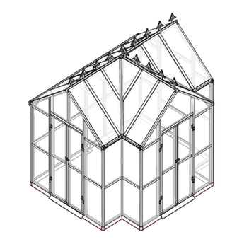 T-formad växthuspaviljong 369 x 305 cm – 2 dubbeldörrar, 2 fönster, svart