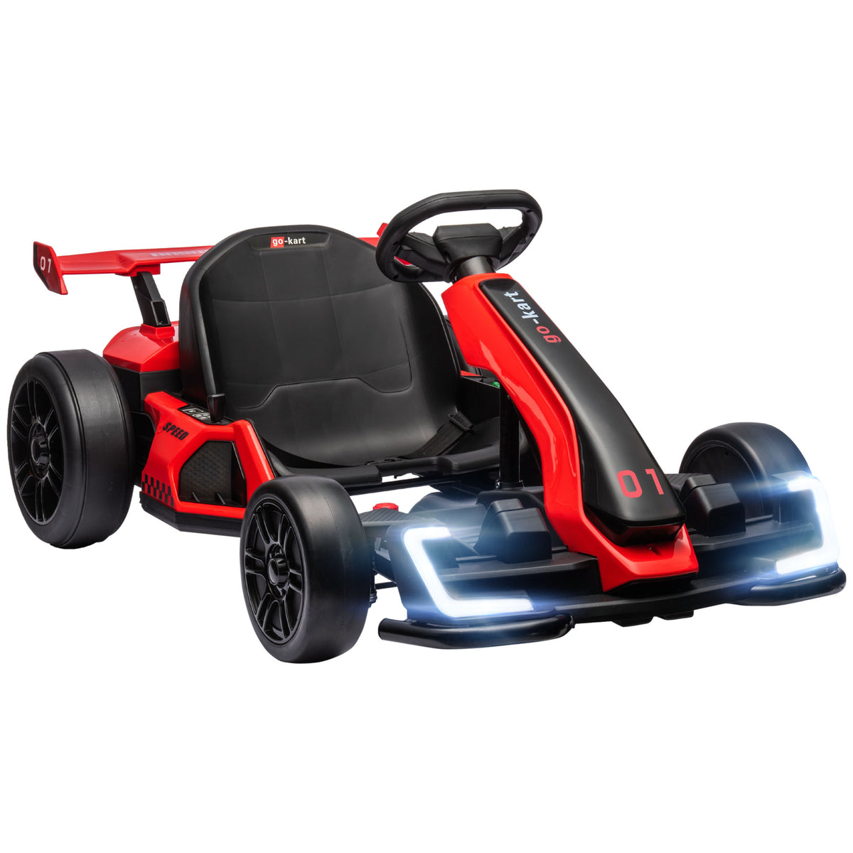 Lasten sähkökartingauto 24V driftitoiminnolla, kaksi moottoria, 6–12 km/h, punainen/musta