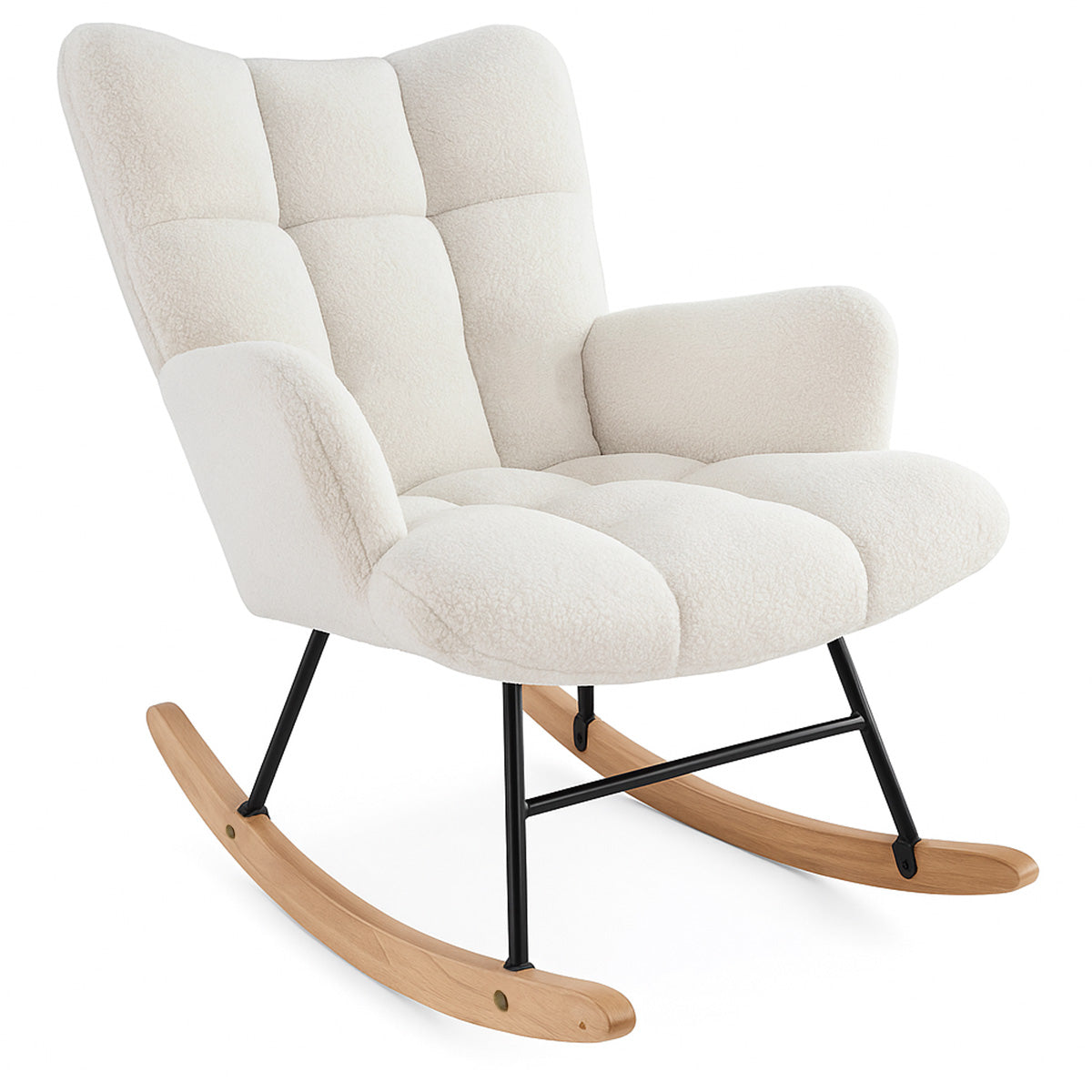 Gungstol 67 x 97 x 89 cm – stoppad, ben i trä och stål, vit