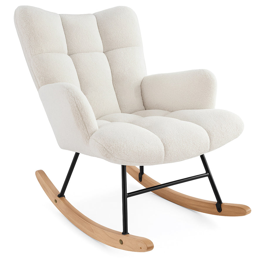Keinutuoli 67 x 97 x 89 cm – pehmustettu, puu- ja teräsjalat, valkoinen