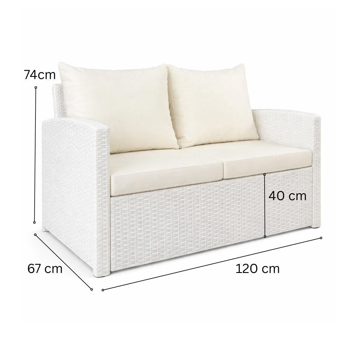 2-istuttava polyrottinkisohva 120 cm EMMI, Valkoinen/beige