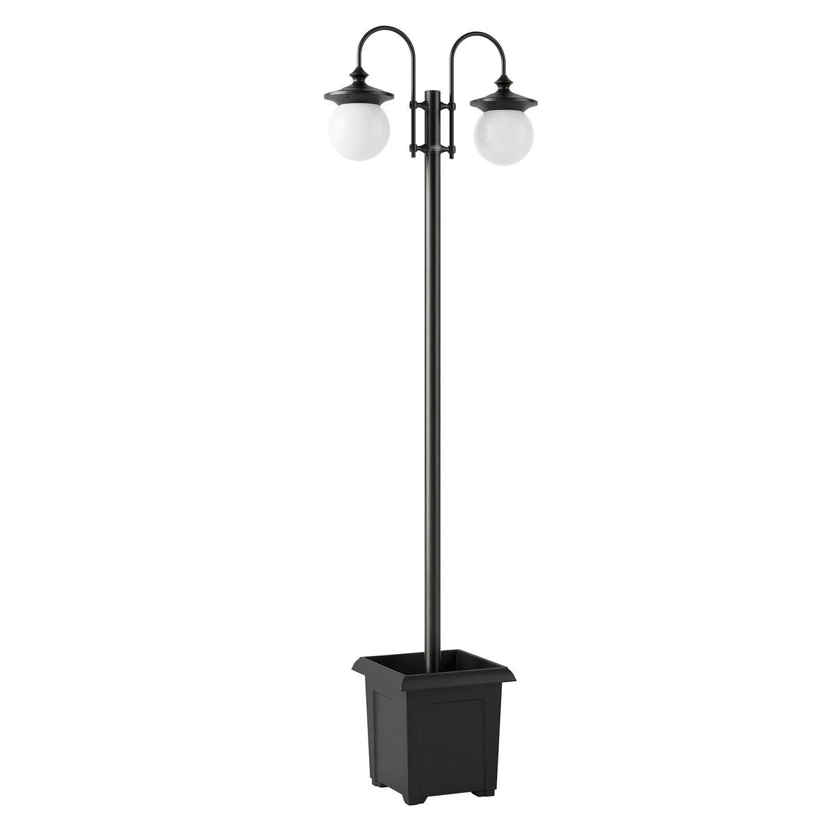 Kaksipäinen aurinkopylväsvalaisin istutusjalustalla, säädettävä 182 cm, musta