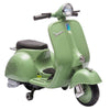 Lasten sähkömopo Vespa litiumakulla, tukipyörät, pehmeä lähtö, USB ja musiikki, 3 v+, vihreä