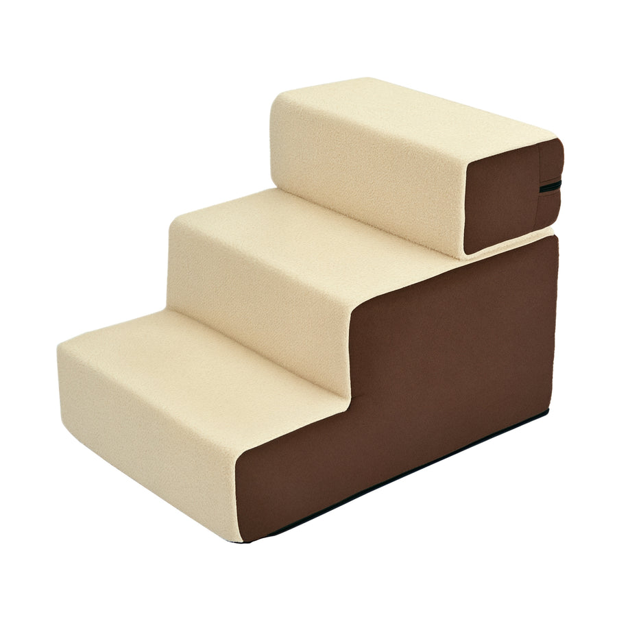 Lemmikin portaat 3 askelmaa, pehmeä pluchepäällinen, irrotettava yläaskelma, 15 kg asti, beige