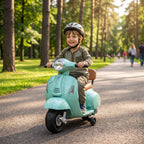 Lasten sähkömopo Mini Vespa GTS litiumakulla, selkänoja ja tukipyörät, 1,5–3 v, vihreä