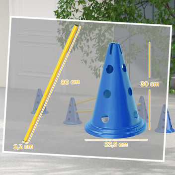 Koiran agility-esteet 3 kpl kartioilla, 3 korkeutta, kantolaukku, sininen